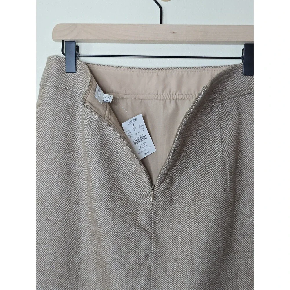 J.Crew Womens Size 4 Wool Blend Herringbone A-Line Skirt Beige NWT
